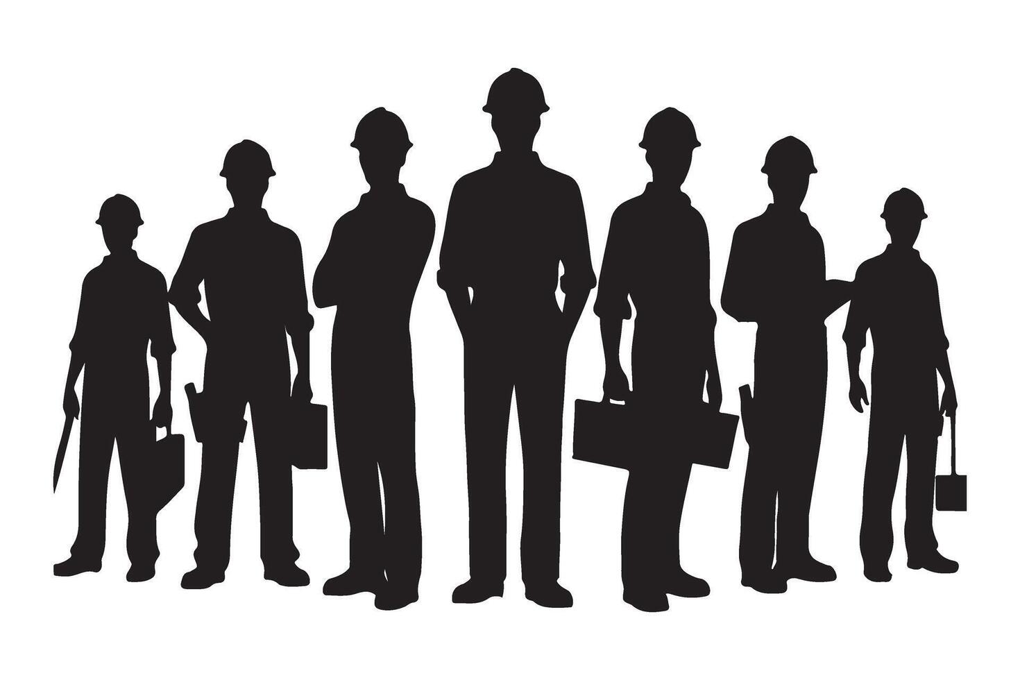 Silhouette of Construction Workers in a Row Illustration Design vector