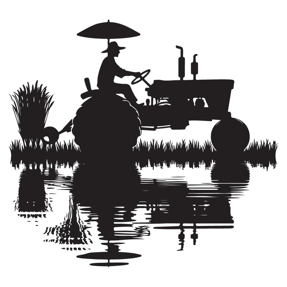 Tractor Silhouette in Water Reflection Illustration Design vector