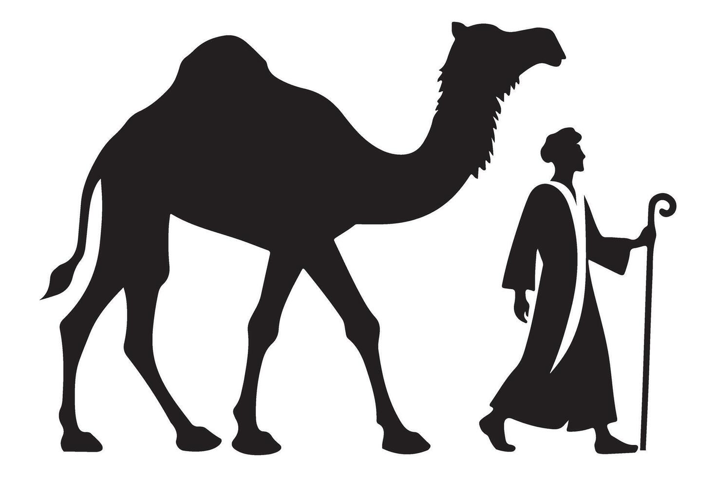 Silhouette Camel Caravan with Bedouin Desert Nomad Illustration vector