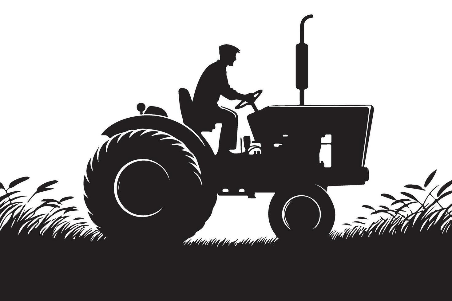 Silhouette of Farmer Driving Tractor Illustration Farming vector