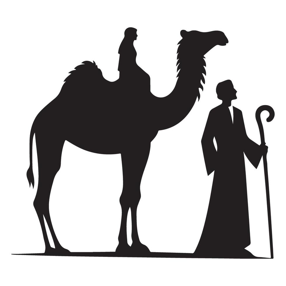Camel Ride Silhouette Journey Through Desert Illustration vector
