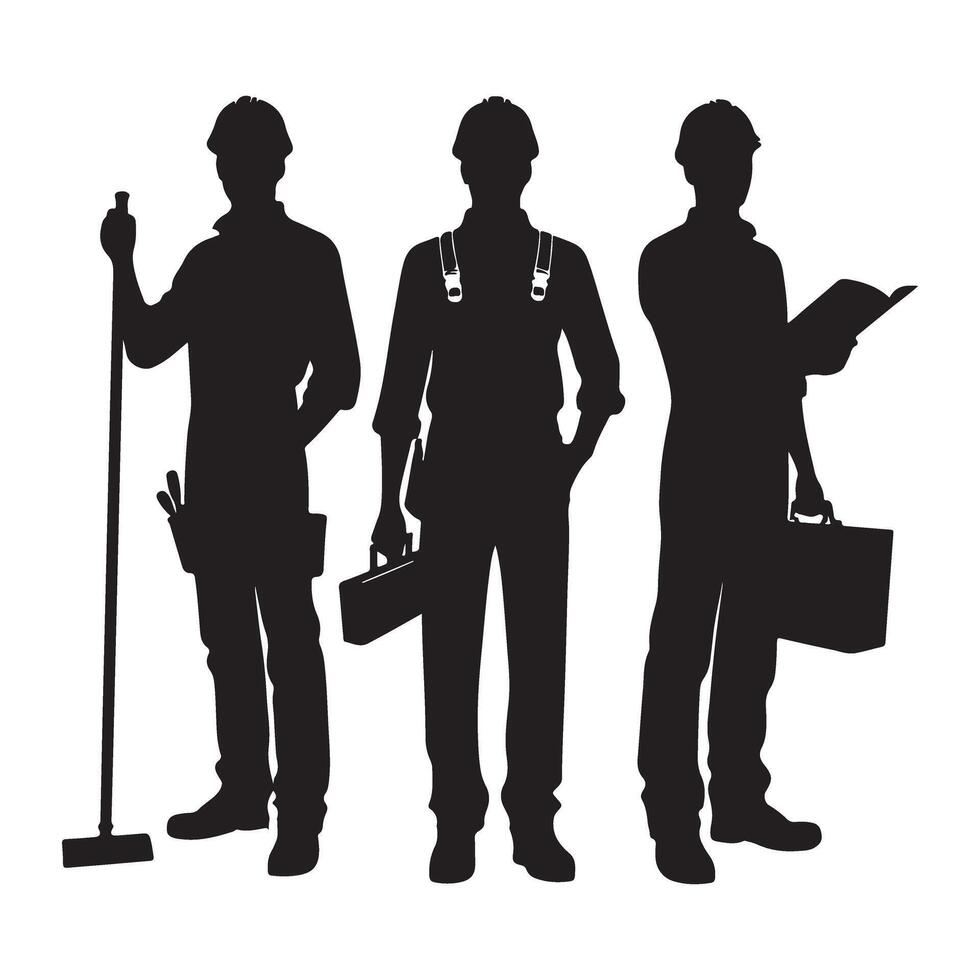 Diverse Construction Workers Silhouette Illustration for Professional Teams vector