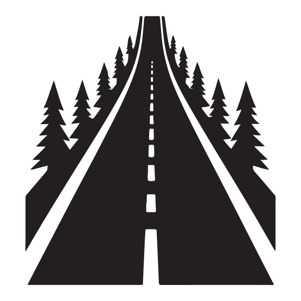 Highway Road Trip Through Silhouette Trees Perspective Illustration vector