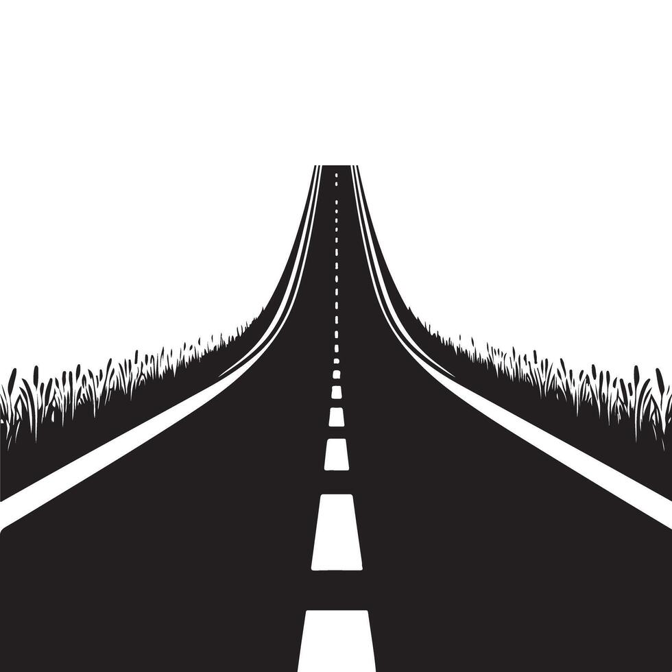 Perspective View of a Long Road Silhouette Illustration vector