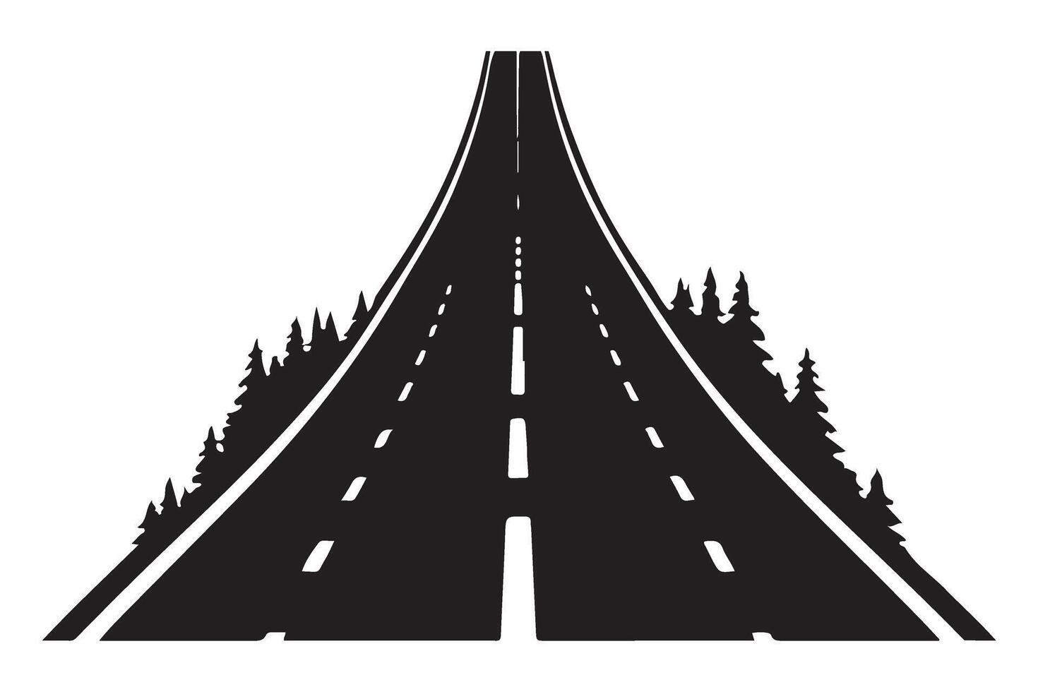 Road Perspective View with Trees Black Silhouette Illustration vector