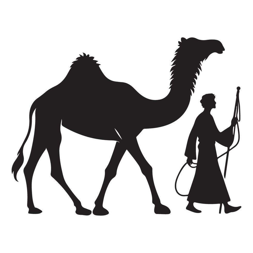 Camel and Handler Silhouette Illustration Middle Eastern Theme Art vector