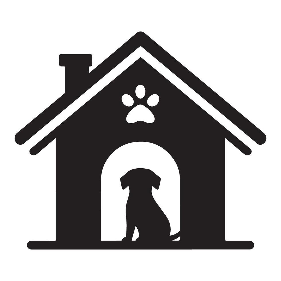 Dog in Dog House Silhouette Illustration for Design vector