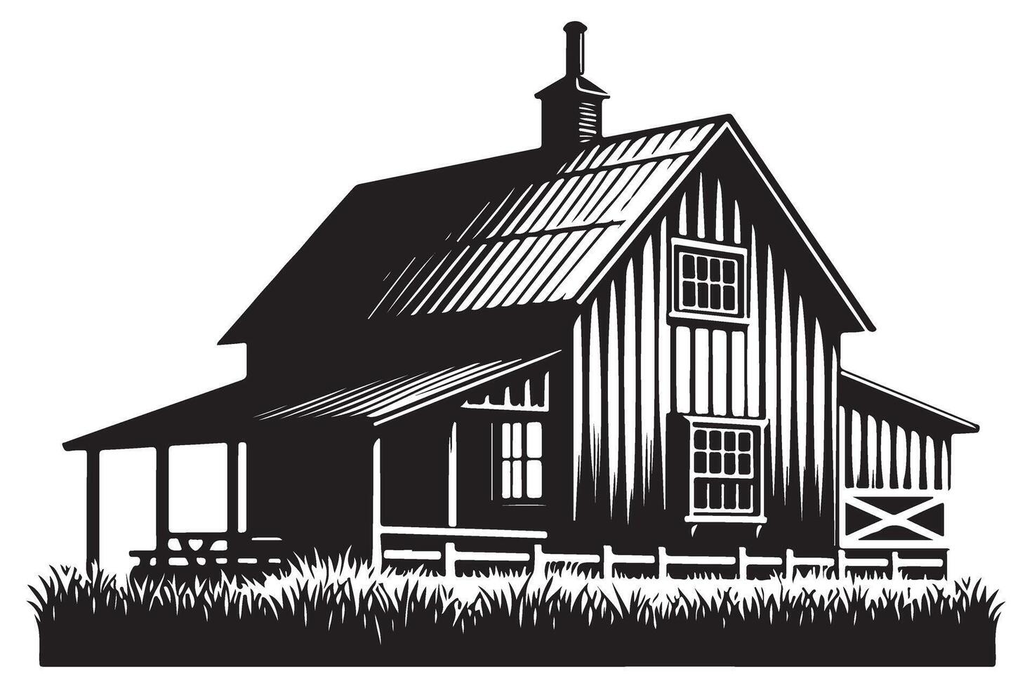 Rustic Barn Building Black Silhouette Illustration vector