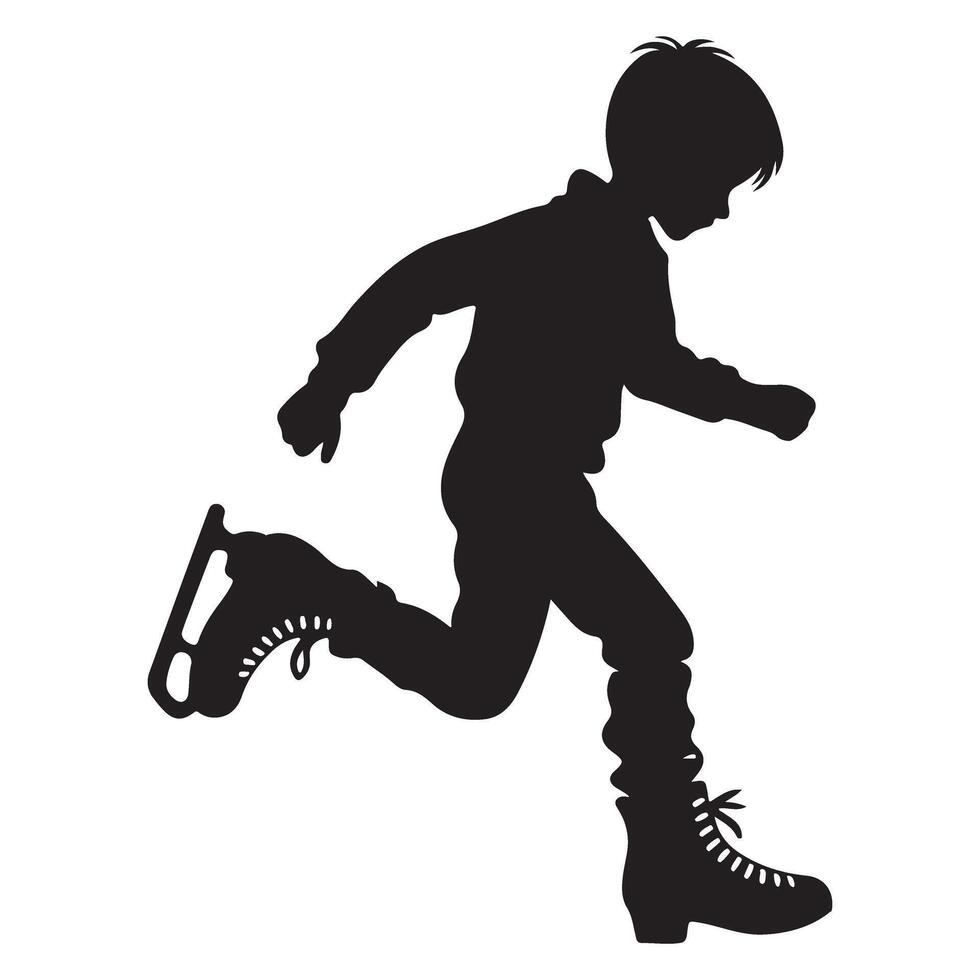 Child Ice Skating Silhouette Running Fast Winter Sport Illustration vector