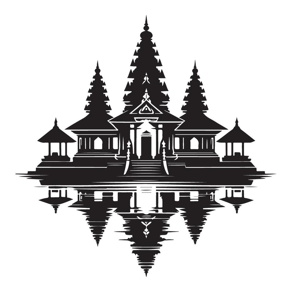 Stunning Balinese Temple Illustration with Water Reflection Design Elements vector