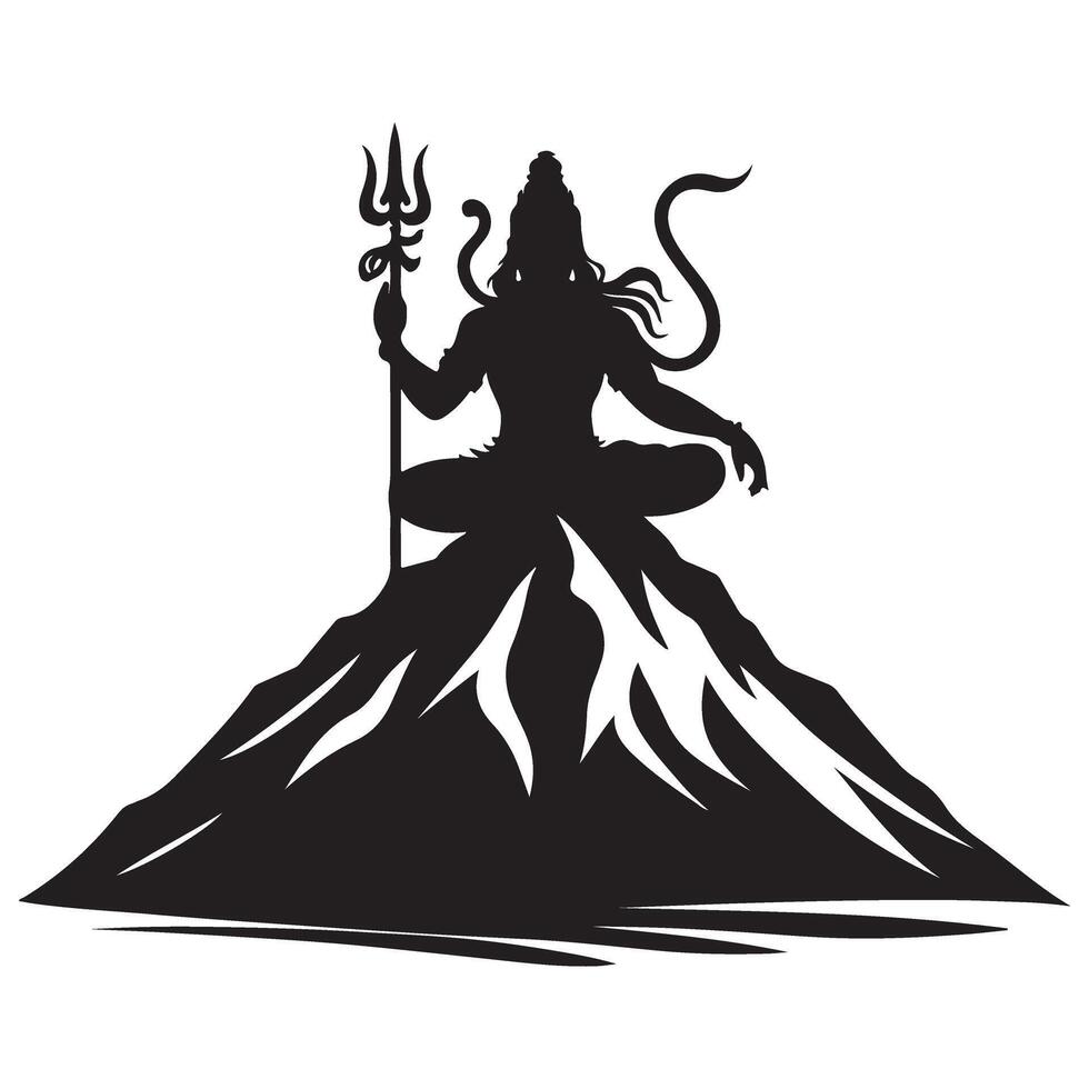 Lord Shiva Meditating on Mount Kailash Silhouette Illustration vector