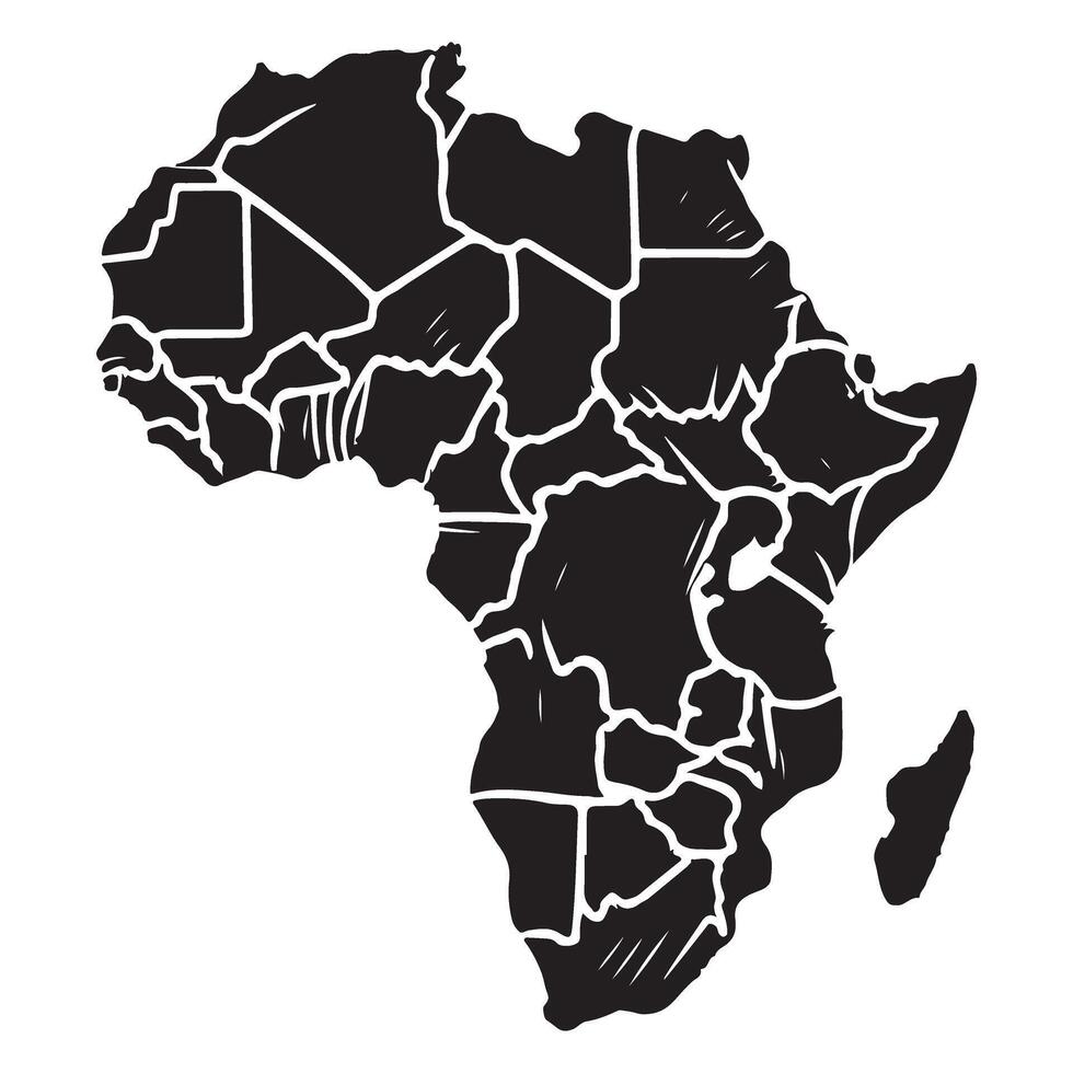 Detailed Black and White Silhouette Map of Africa with Country Borders vector