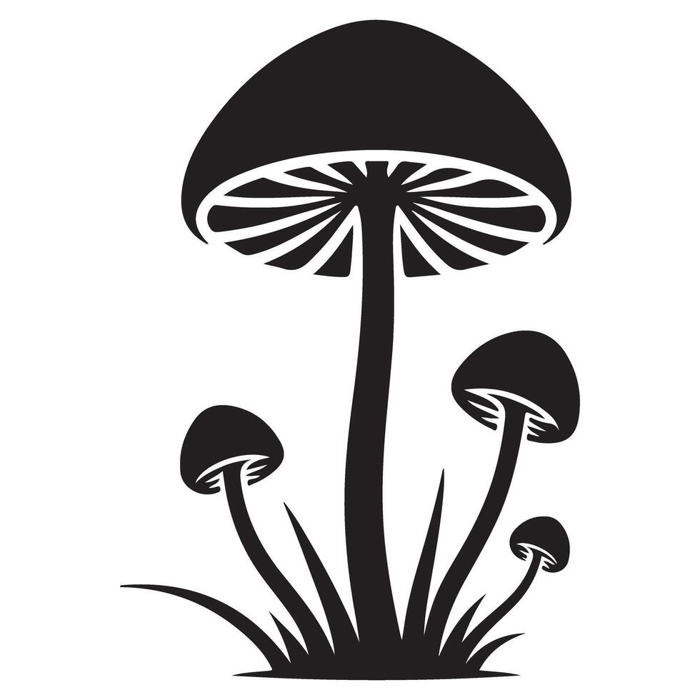 Simple Black and White Mushroom Cluster Silhouette Graphic Design vector
