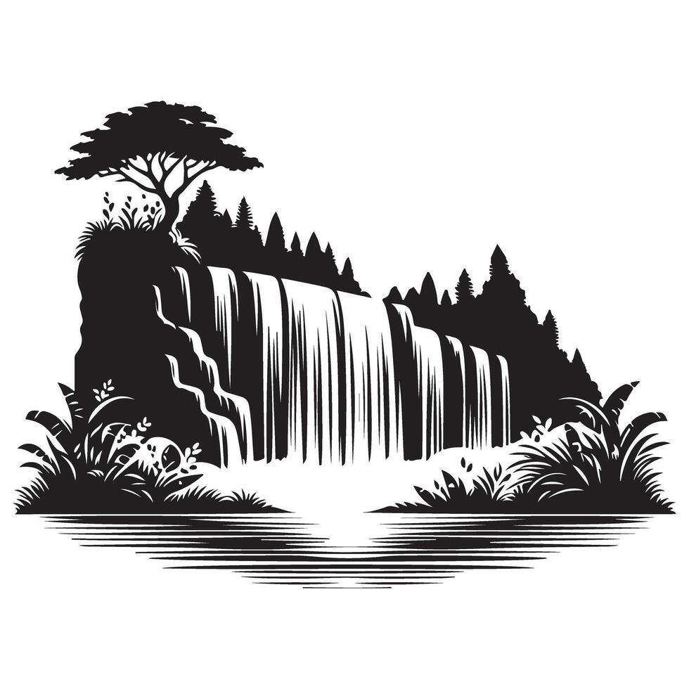 Beautiful black and white waterfall illustration design elements vector