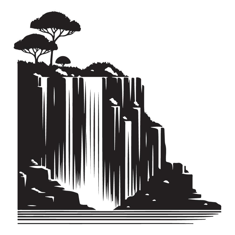 Scenic waterfall cliff landscape nature illustration image art vector