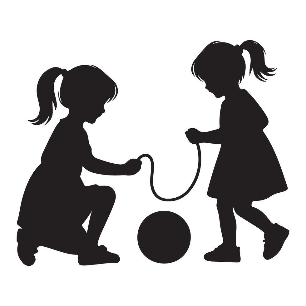 Playful Girls Silhouette Playing with Rope Graphic vector