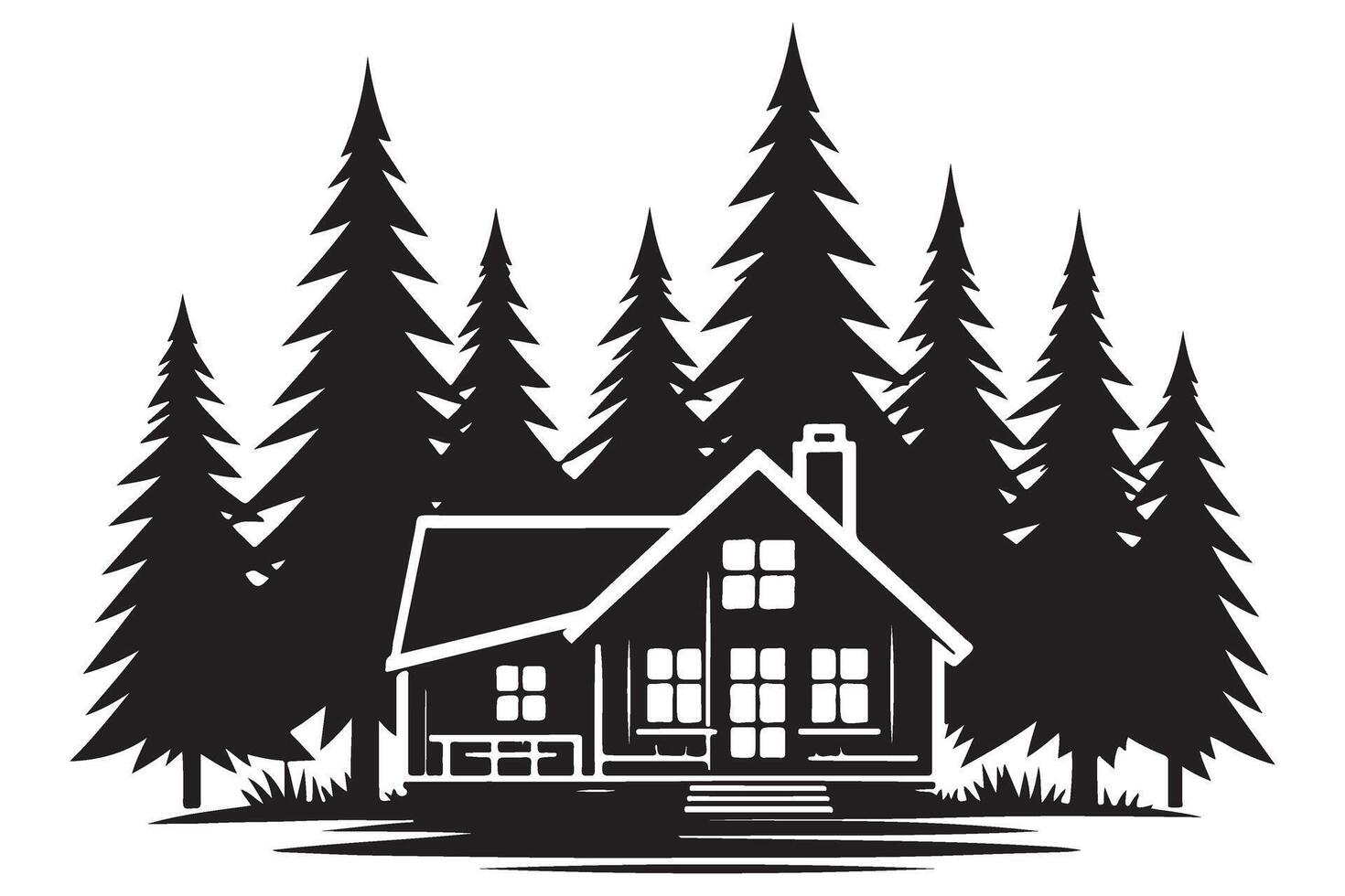 Cozy Cabin in the Woods Silhouette Illustration for Relaxation vector