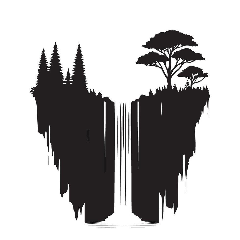 Floating Island with Waterfall Silhouette Illustration A Nature Scene vector