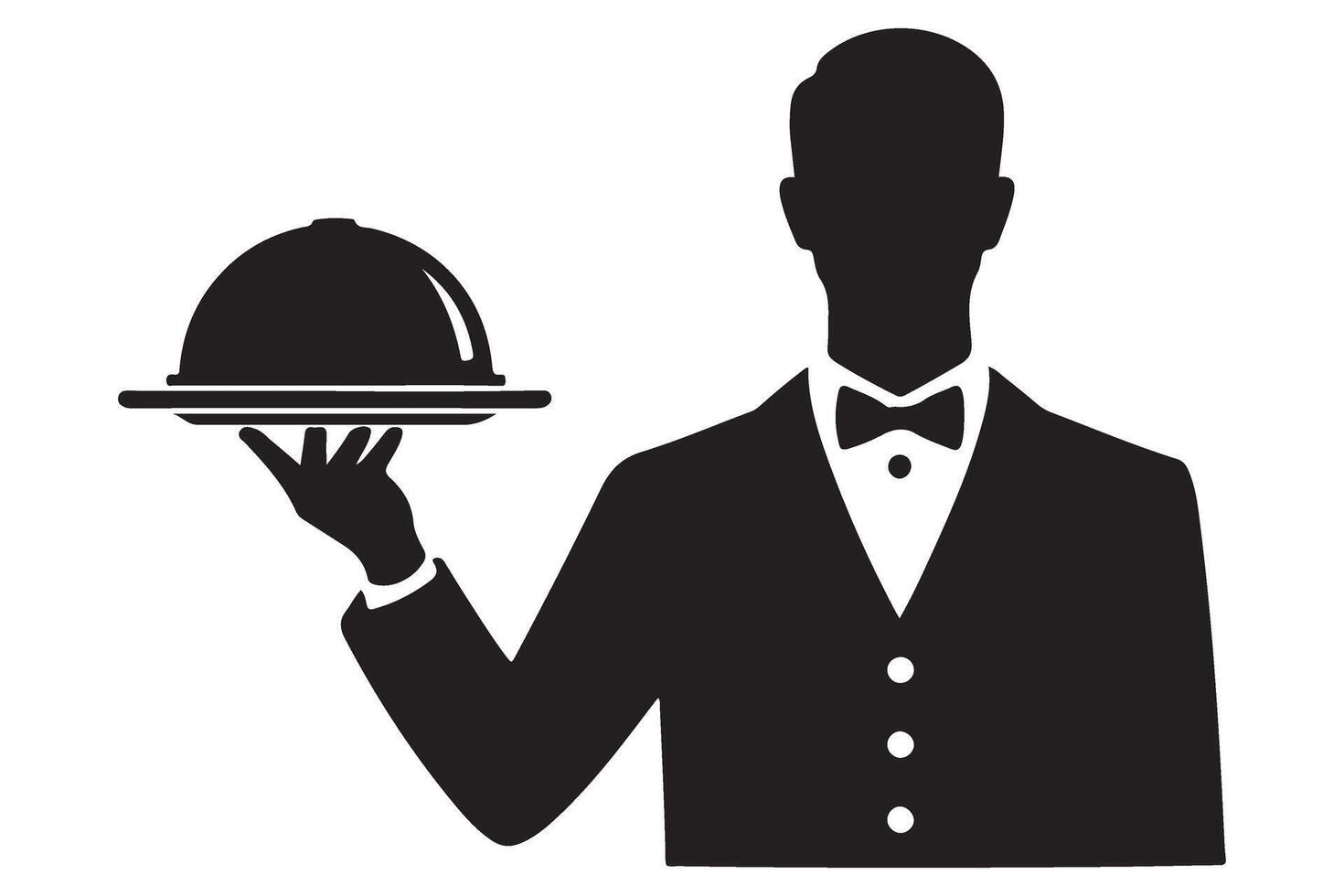 Professional Waiter Silhouette Delivering Food Service Excellence for Hospitality Brands vector