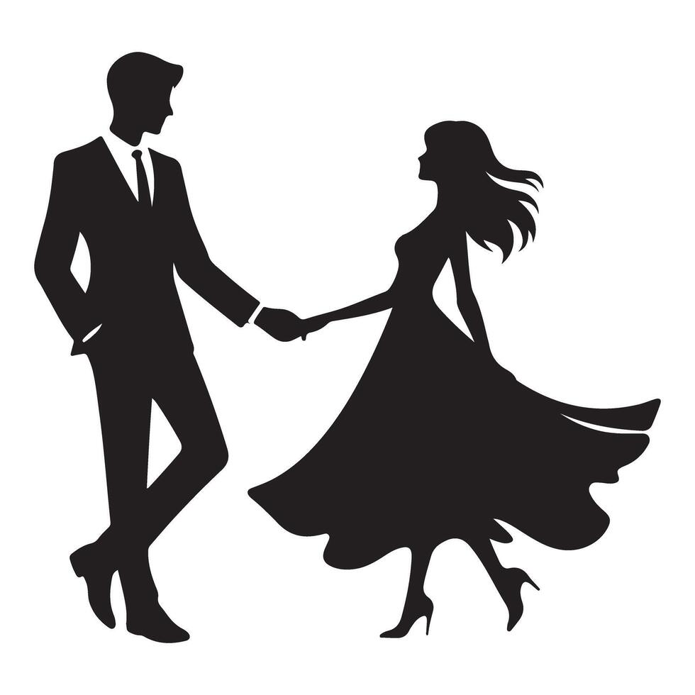 Elegant Couple Dancing Silhouette Illustration for Wedding Themes vector