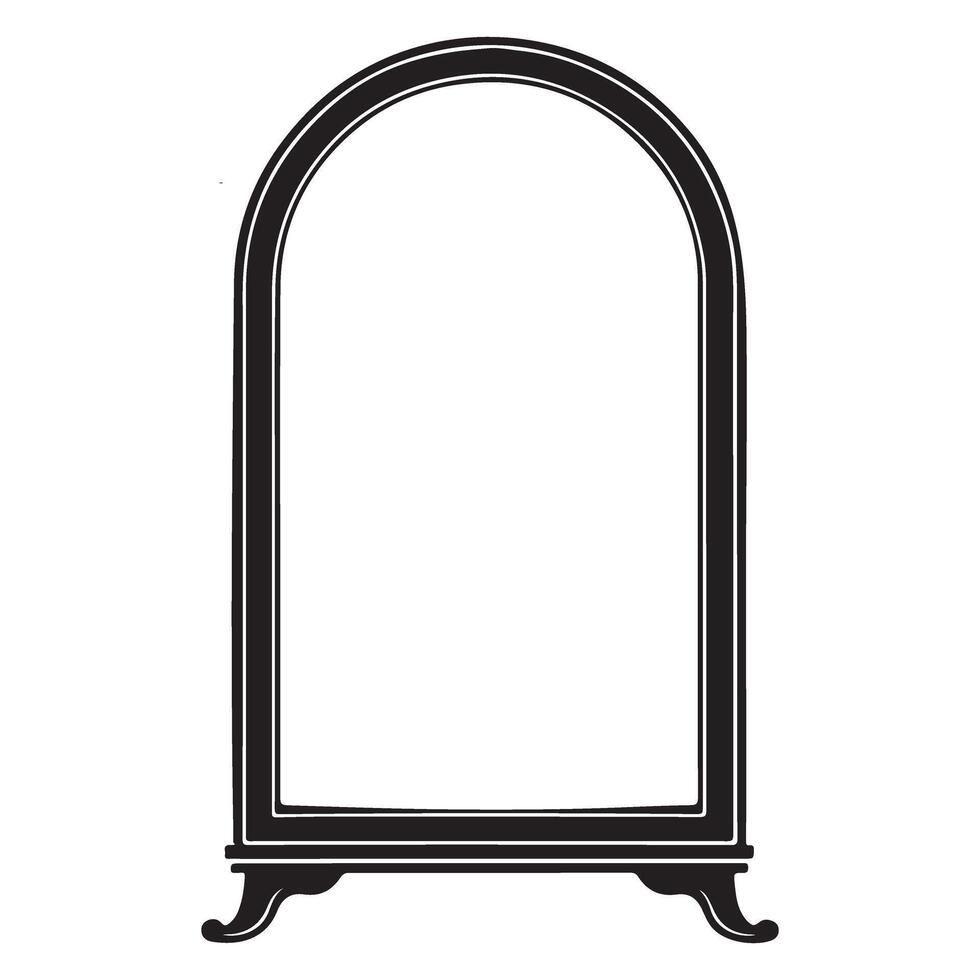 Elegant Black and White Arched Standing Mirror Silhouette Illustration vector