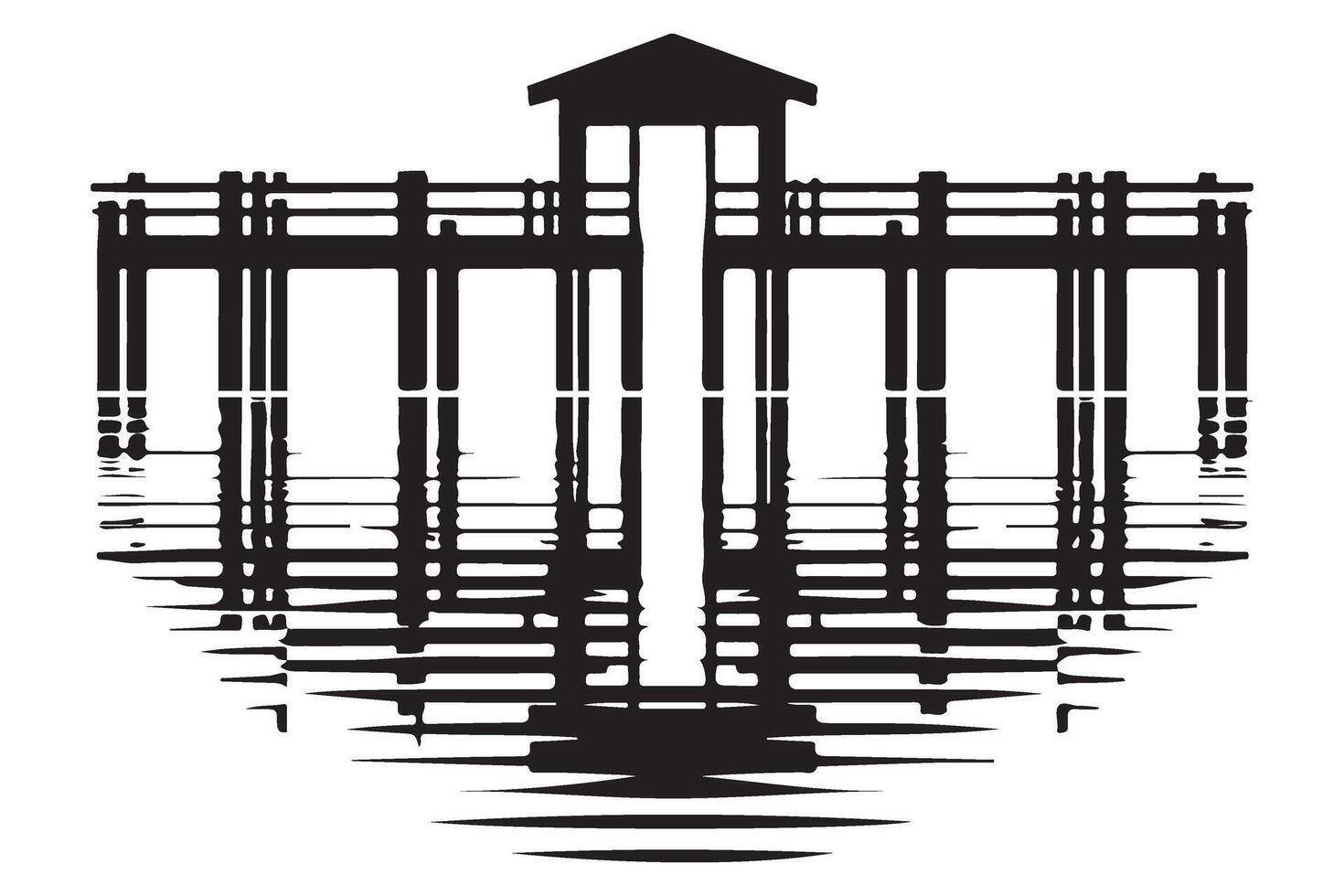 Silhouette Pier with Structure Water Reflection Isolated Image vector