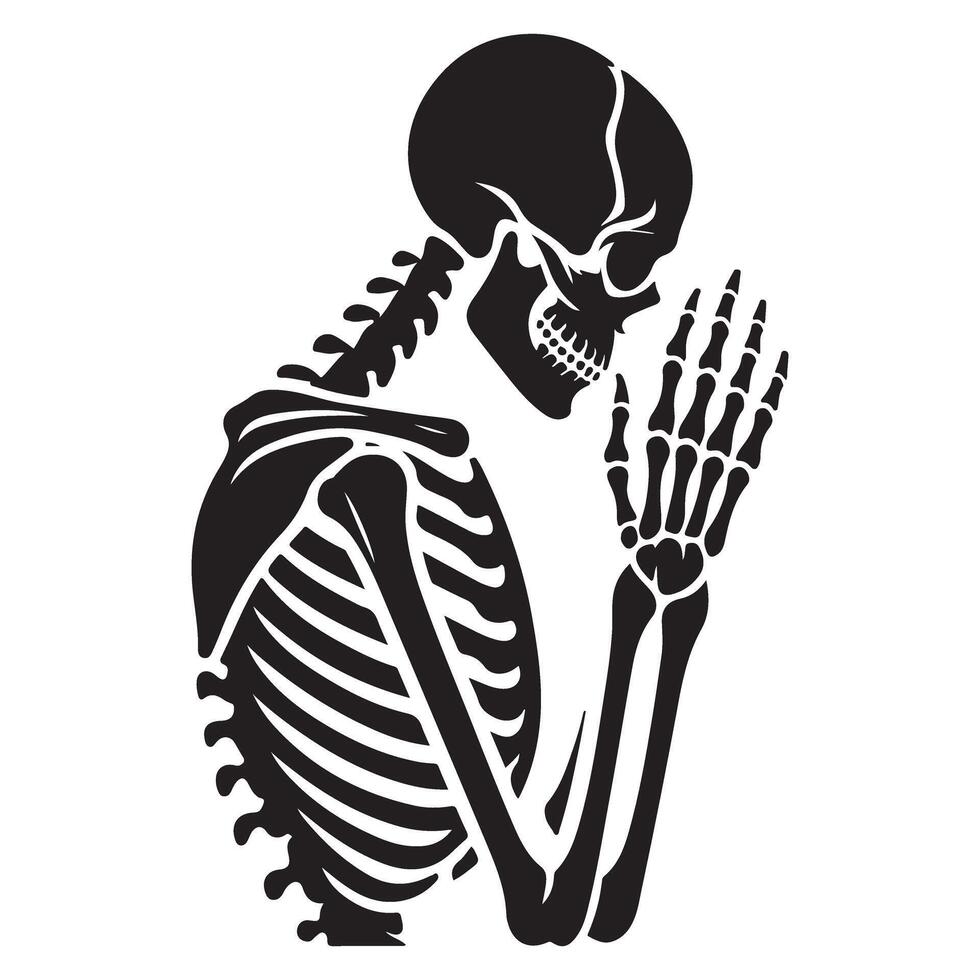 Side View Praying Skeleton Silhouette Illustration of Reflection vector
