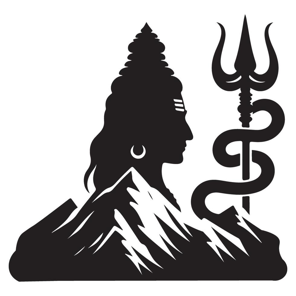 Hindu God Shiva with Trishul Silhouette on Mountain Image vector