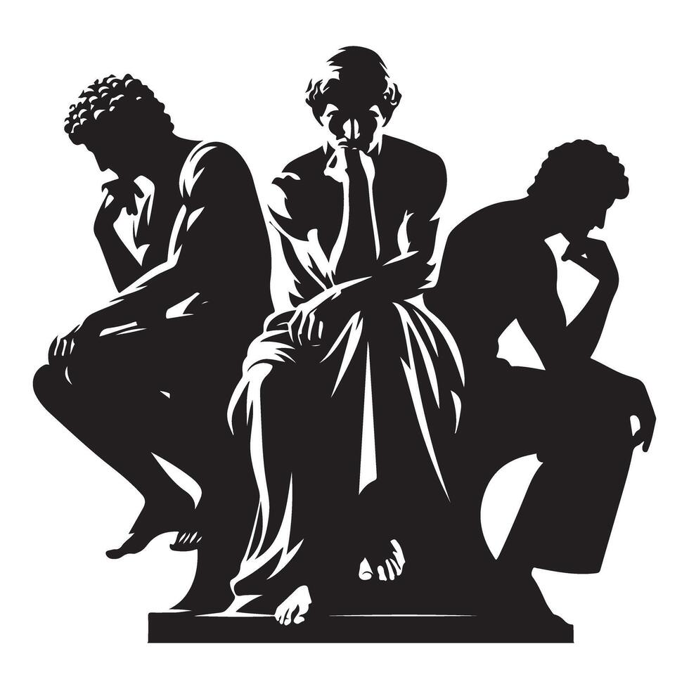 The Three Thinkers Illustration Philosophical Concepts Art Graphic Design vector