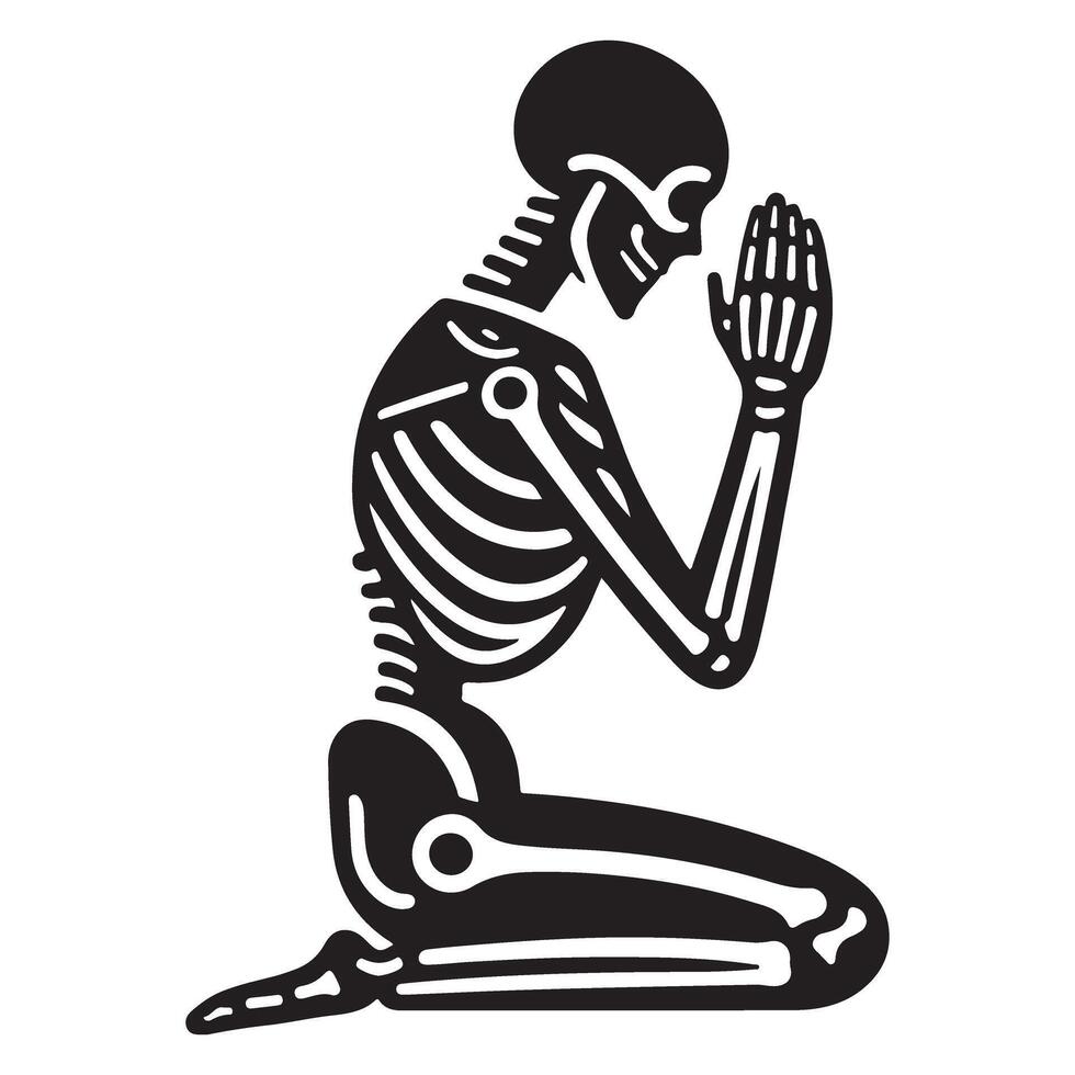 Praying Skeleton Silhouette Illustration Symbolizing Reflection and Acceptance vector