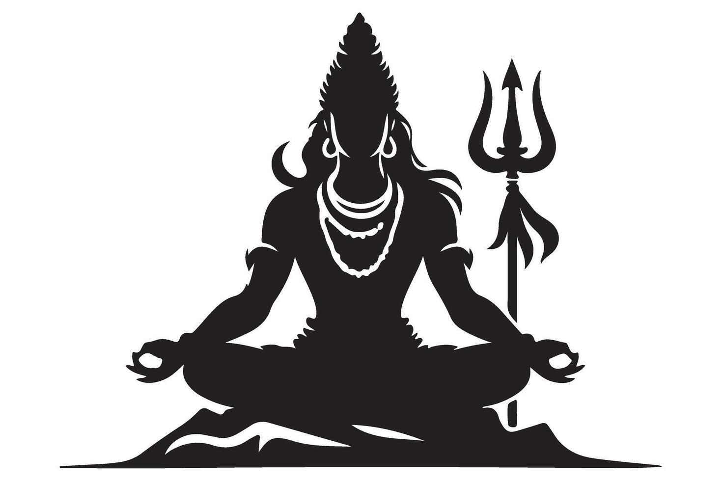 Lord Shiva Silhouette Meditating Illustration with Trident Design vector