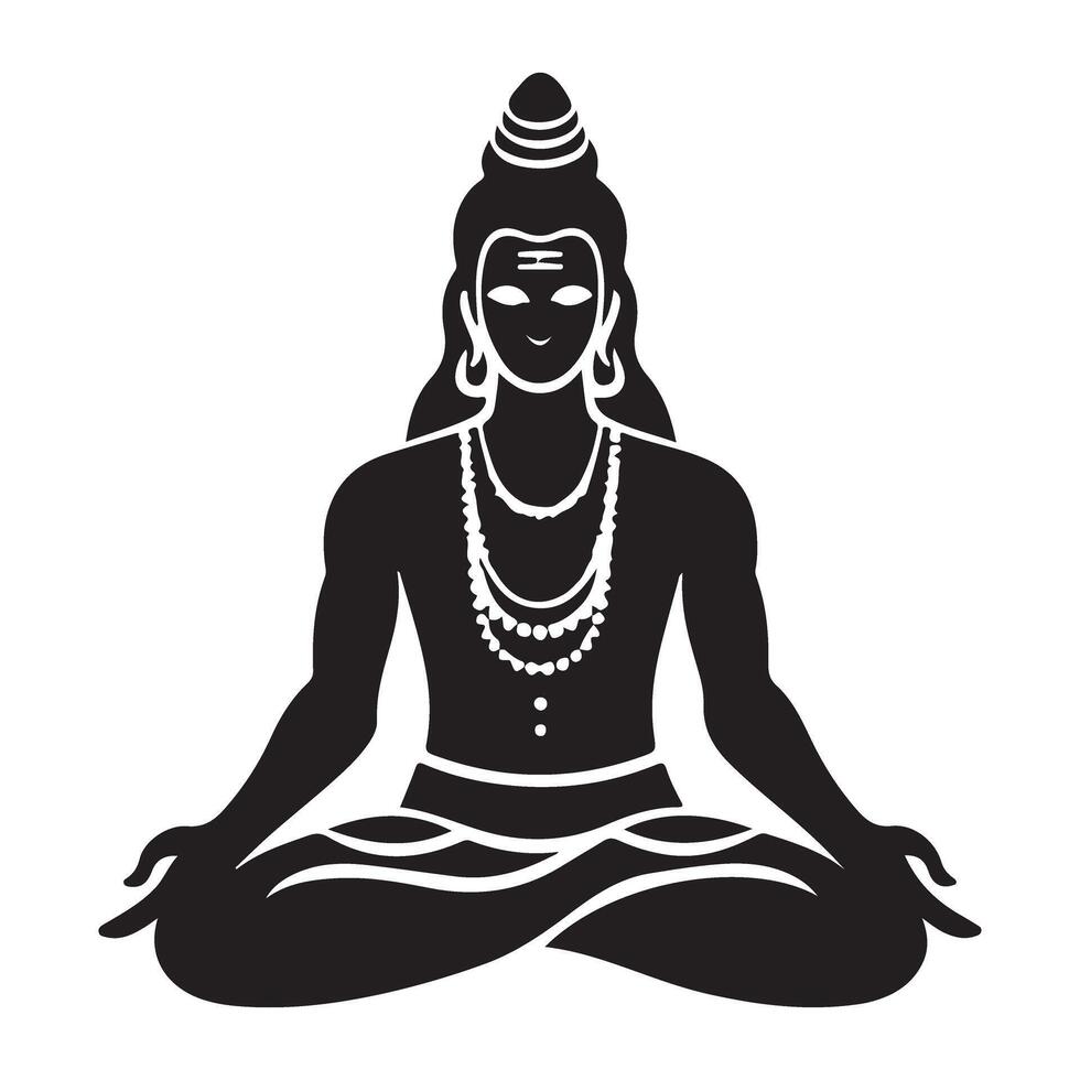 Silhouette Illustration of Meditating Lord Shiva in Lotus Position vector