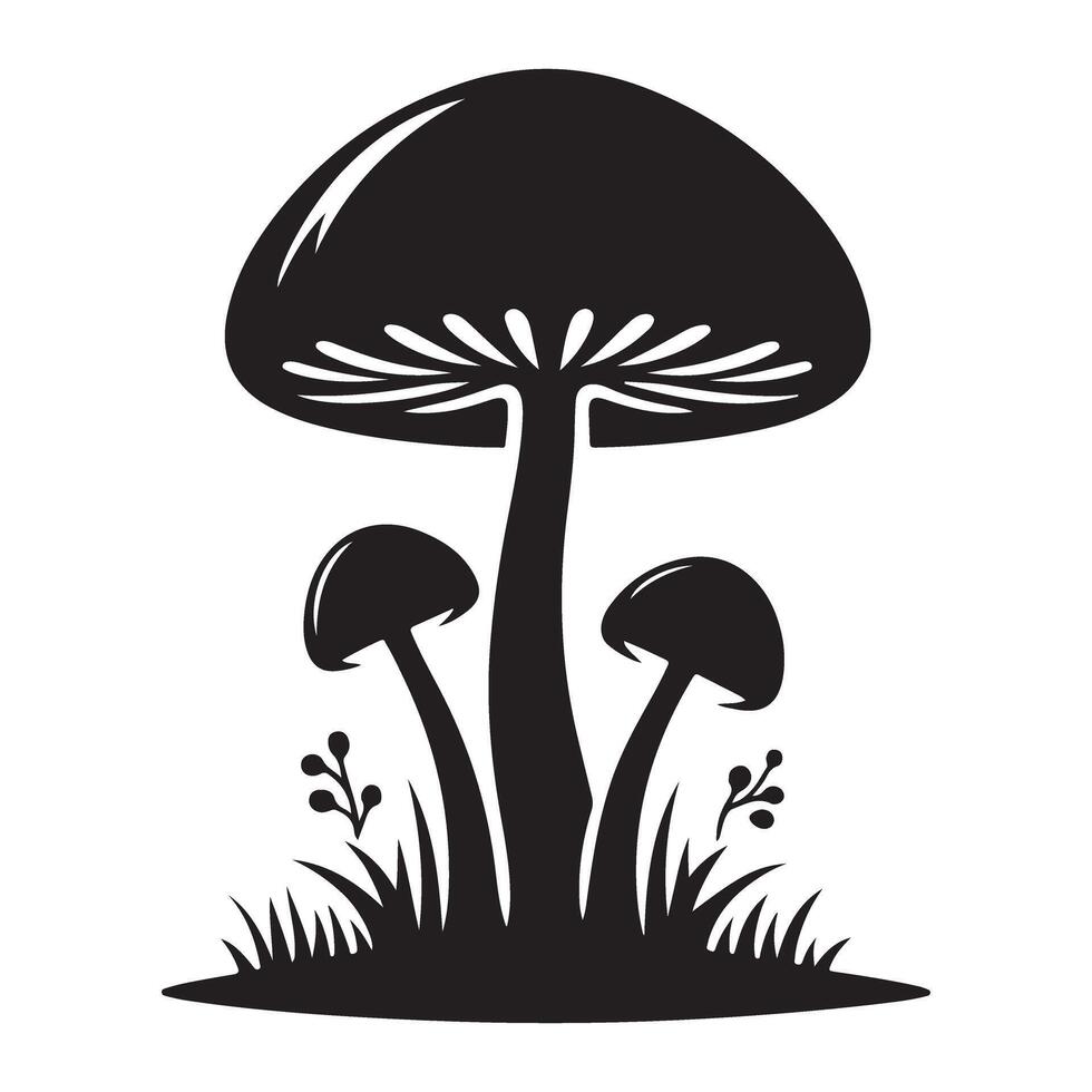 Mushroom Silhouette Clipart Illustration with Grass Nature Scene vector
