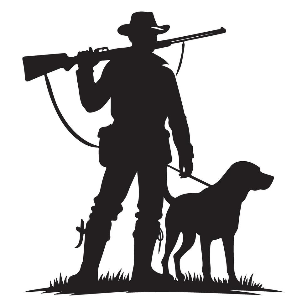 Hunter Silhouette Illustration with Hunting Dog for Outdoor Enthusiasts vector