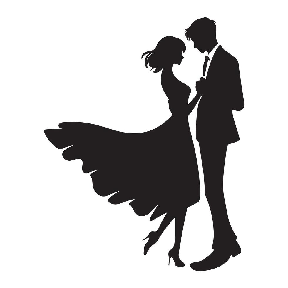 Elegant Couple Silhouette in Formal Attire Displaying Love Forever vector