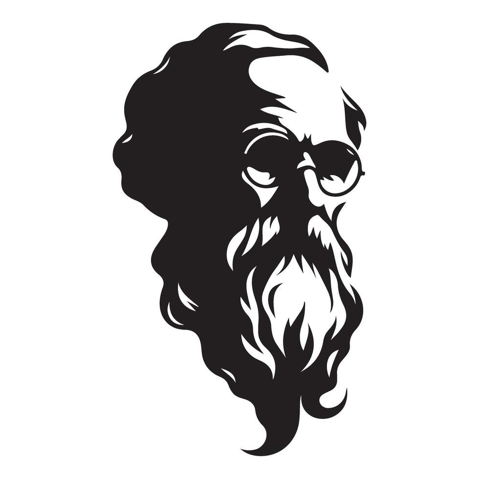 Silhouette of a Philosopher with Beard and Glasses Portrait Art vector