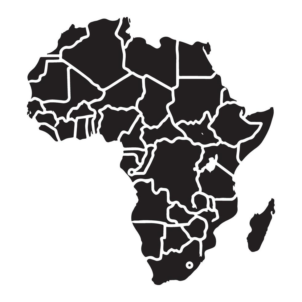 Detailed Silhouette Map of Africa Continent with Country Borders vector