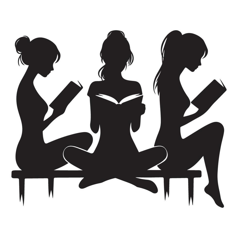 Silhouette Reading Girl gang in illustration design vector