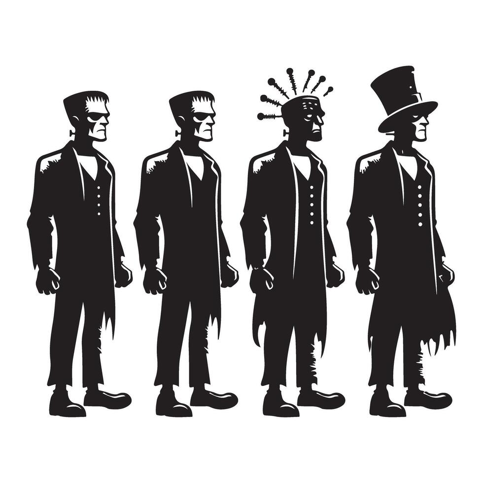 Frankenstein silhouette art design set for Halloween celebration vector