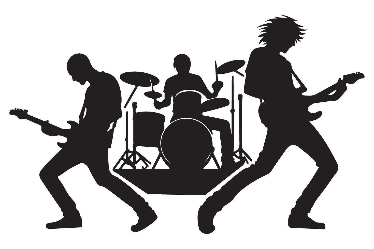 Rock Band Silhouette Illustration in Concert Performing Energetically vector