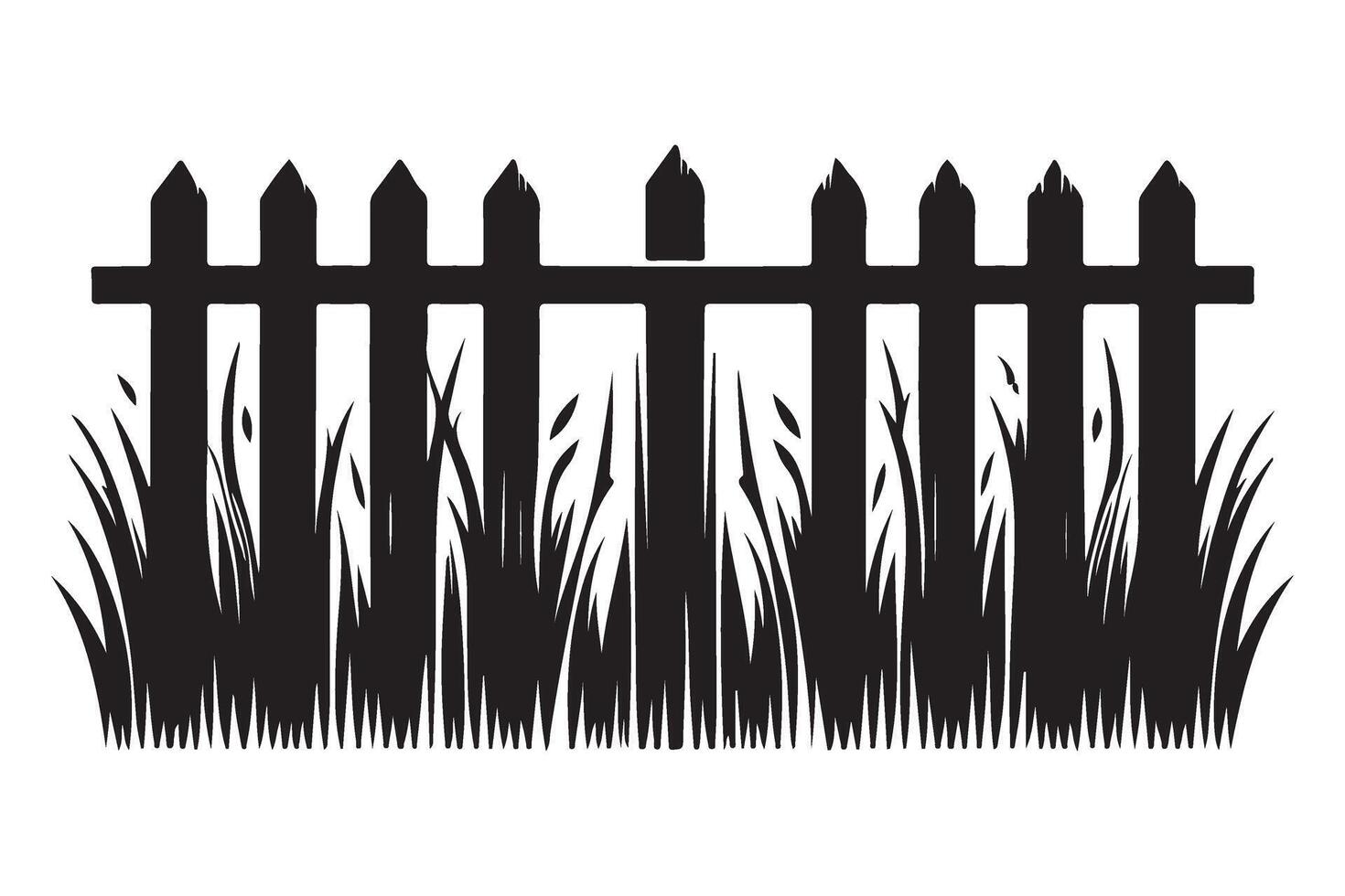 Simple Picket Fence Silhouette with Tall Grass Illustration Design vector