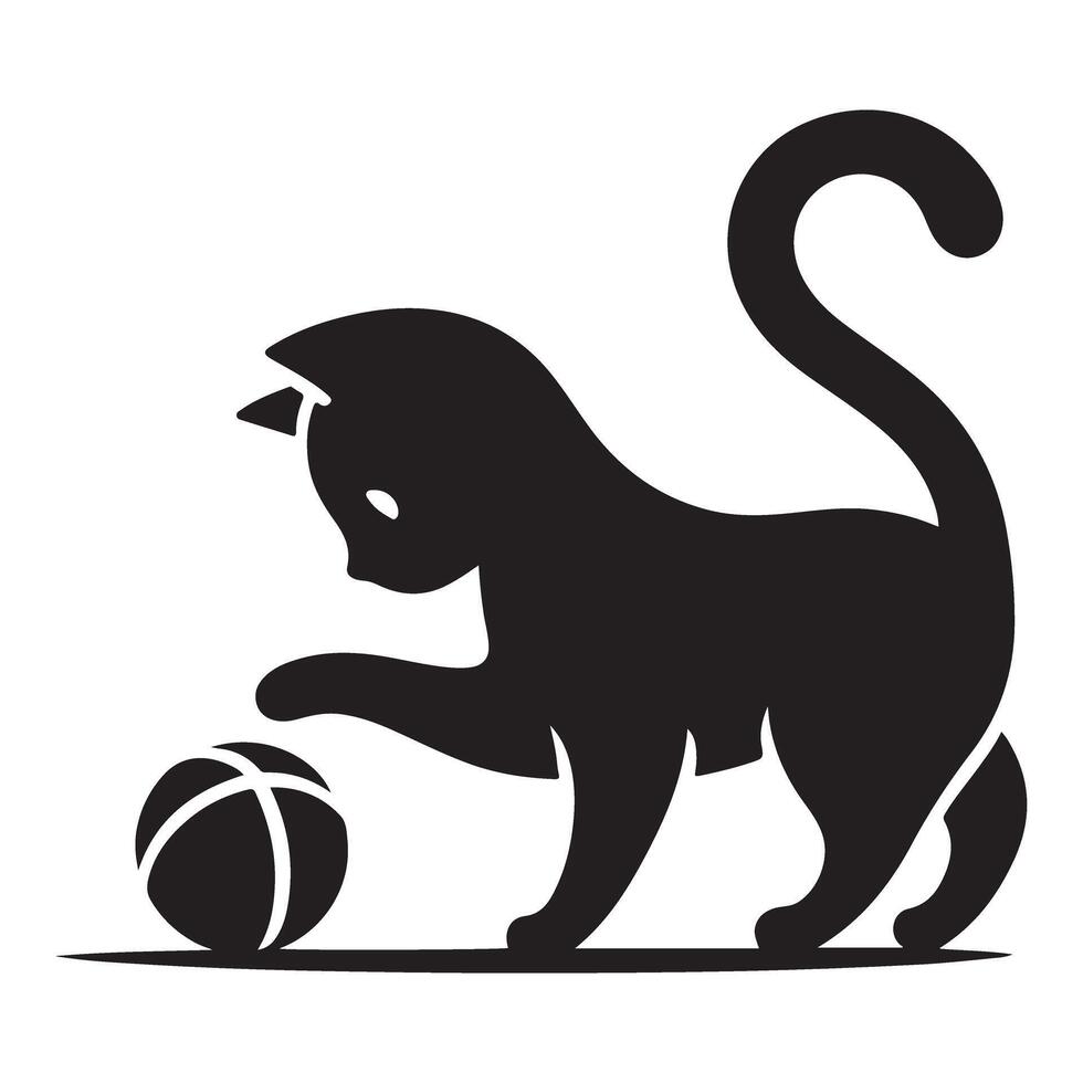 Charming Kitten Silhouette Artwork Playing with a Ball vector