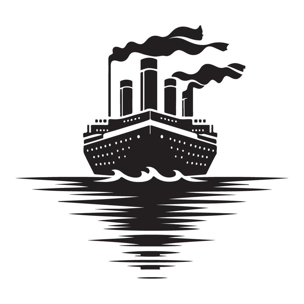 Titanic Ship Silhouette Illustration on Reflecting Water Design vector
