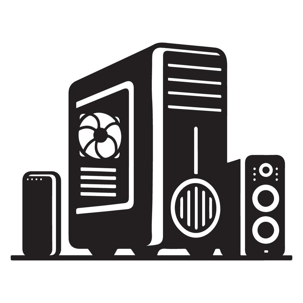 Computer Desktop Tower Silhouette Illustration High Quality Graphics vector