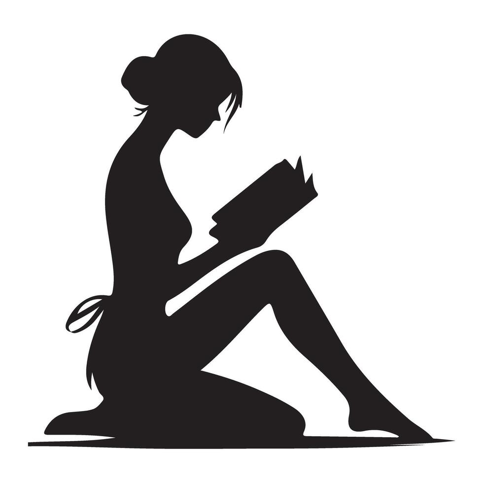 Elegant Silhouette Illustration of a Woman Reading a Book Indoors vector