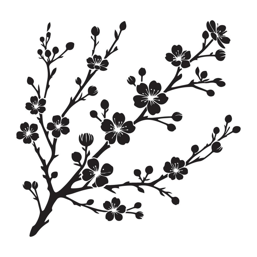 Blooming Cherry Branch Silhouette Illustration for Spring Designs vector