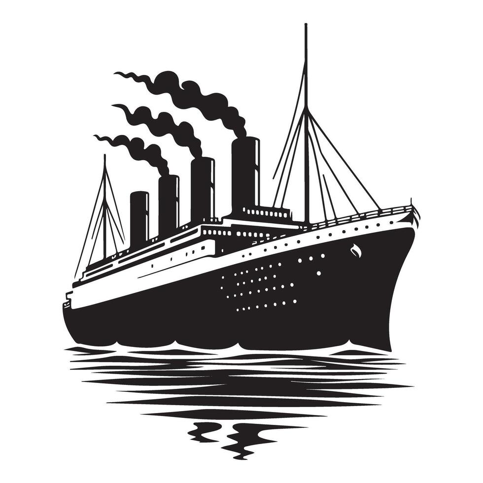 Ocean Liner Ship Silhouette Titanic Boat Illustration Design vector