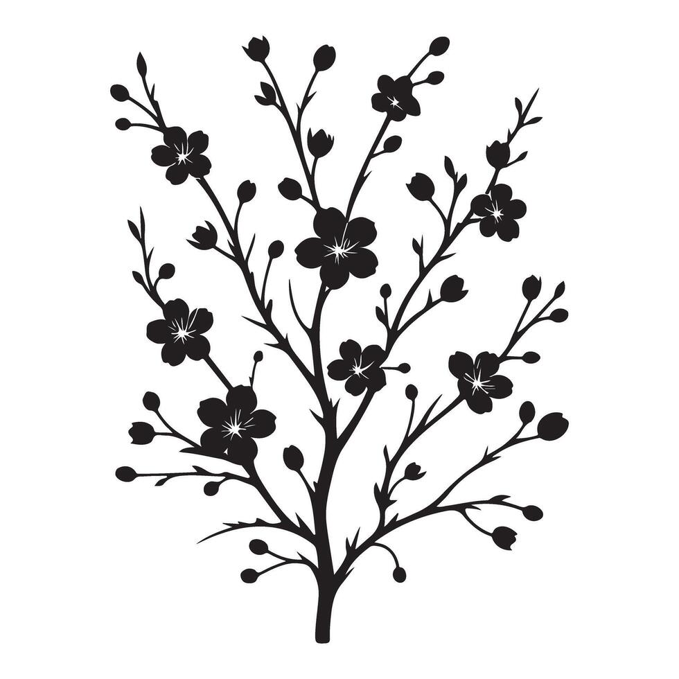 Elegant Cherry Blossom Branch Silhouette Design for Crafts and Decorations vector
