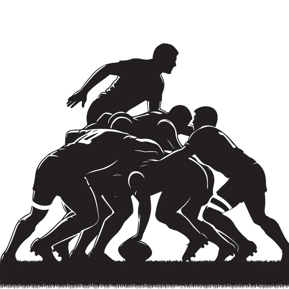 Rugby players silhouette teamwork sports action design template vector