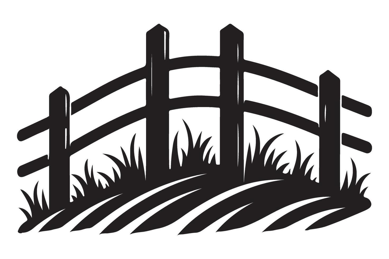 Rustic Wooden Fence Silhouette with Grass Illustration for Farm Designs vector